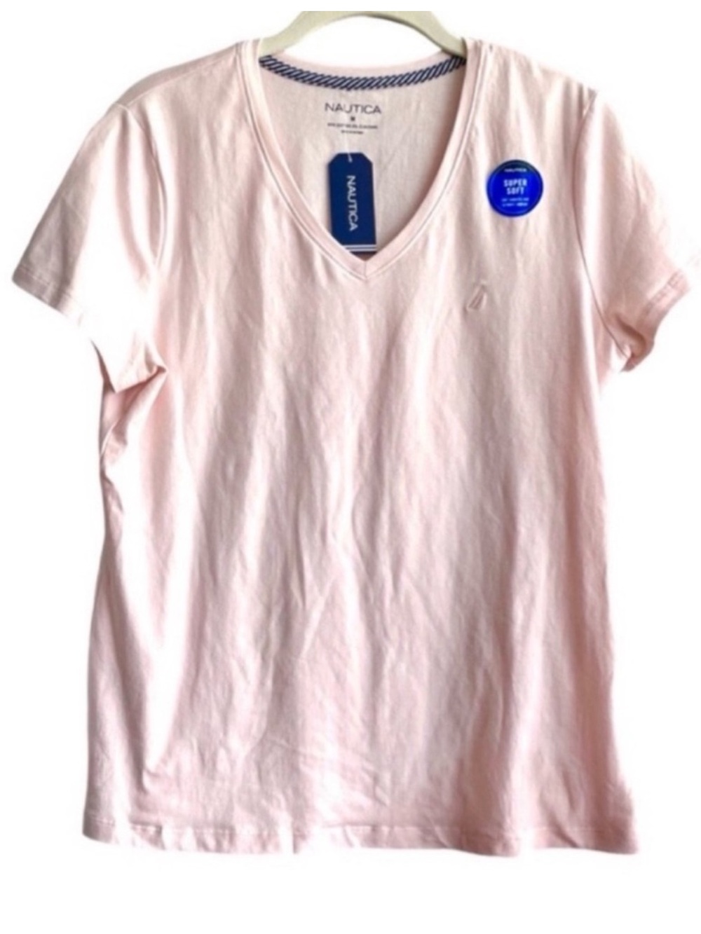 NEW Nautica Short Sleeve V-neck Tee Soft Cotton Bloom Pink Size M